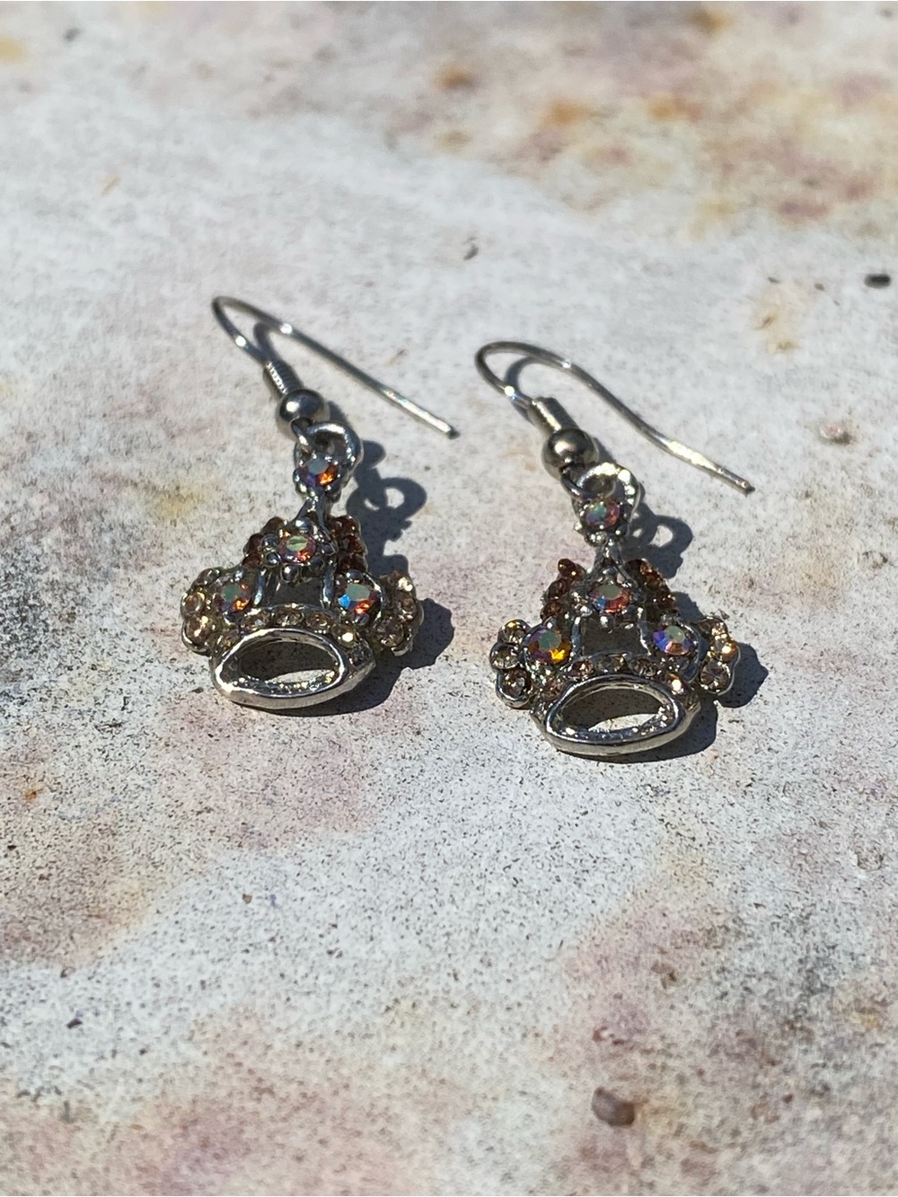 Crystal crown silver tone dangle earrings